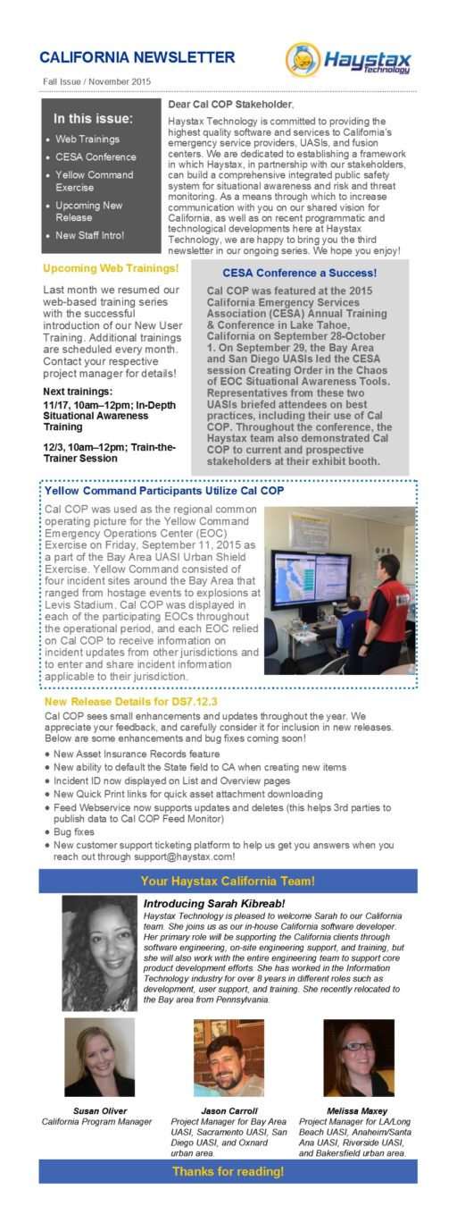 Fall 2015 Newsletter