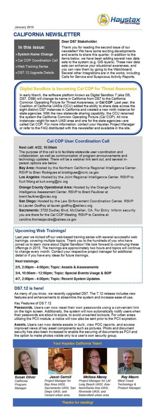 Winter 2015 Newsletter